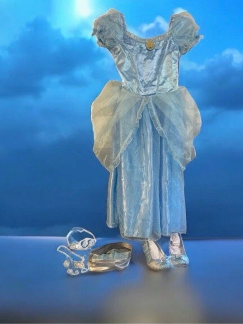 Disney Cinderella Dress Up Halloween princess Costume Shoes Jewelry Purse Lot